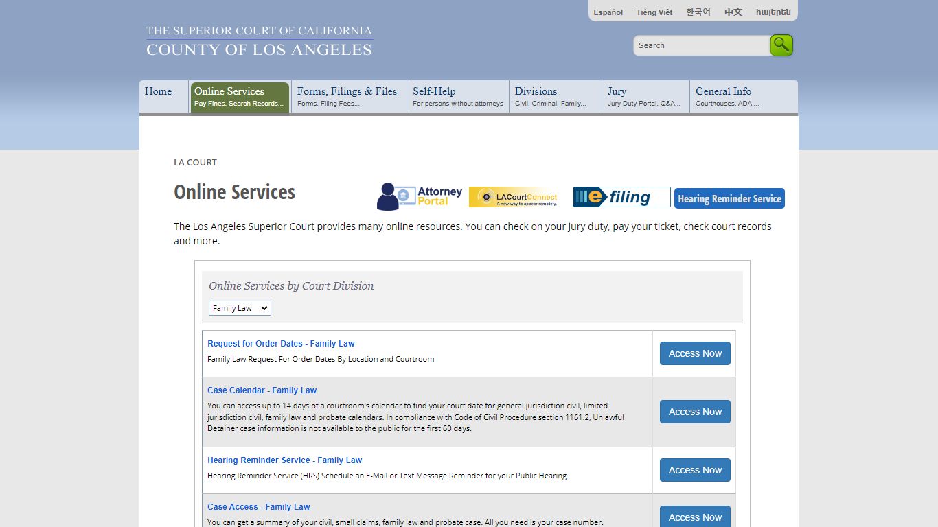 Online Services - LA Court - Los Angeles County Superior Court