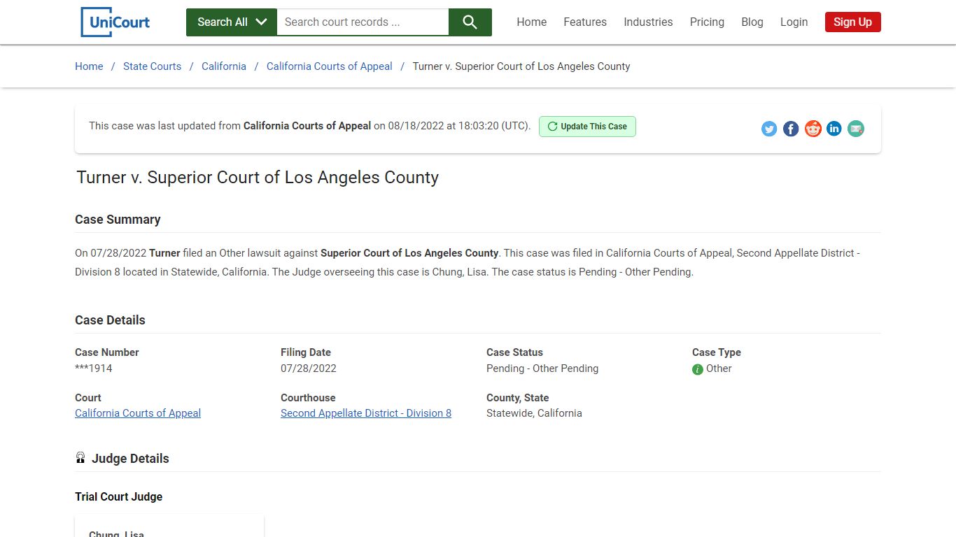 Turner v Superior Court of Los Angeles County | Court Records - UniCourt